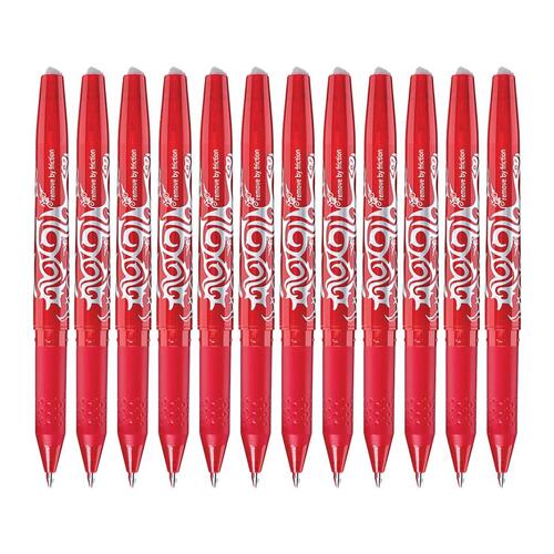 RED Pilot Frixion Gel Ball Pen Erasable 0.7mm BL-FR7-R - 12 Pack