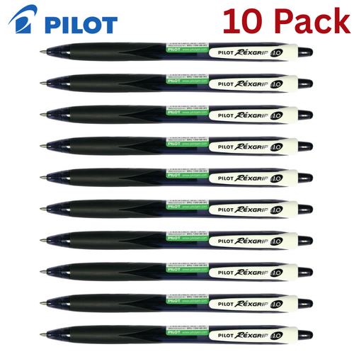 10 x PILOT BeGreen REXGRIP Ball Pen Retractable Medium Black 1.0mm