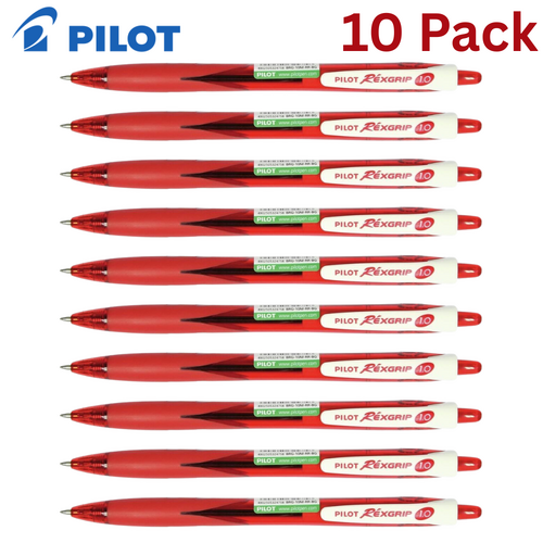 10 x PILOT BeGreen REXGRIP Ball Pen Retractable Medium Red 1.0mm