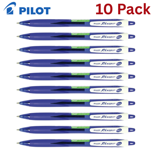 10 x PILOT BeGreen REXGRIP Ball Pen Retractable Medium Blue 1.0mm