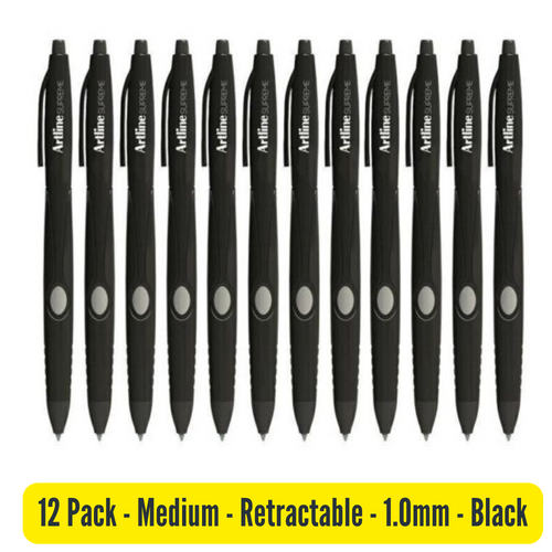 Artline Supreme 1.0mm Retractable Pen BLACK 181201 - 12 Pack