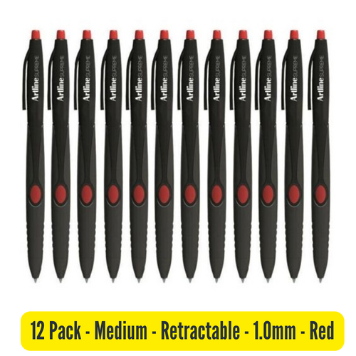 Artline Supreme 1.0mm Retractable Pen RED 181202 - 12 Pack
