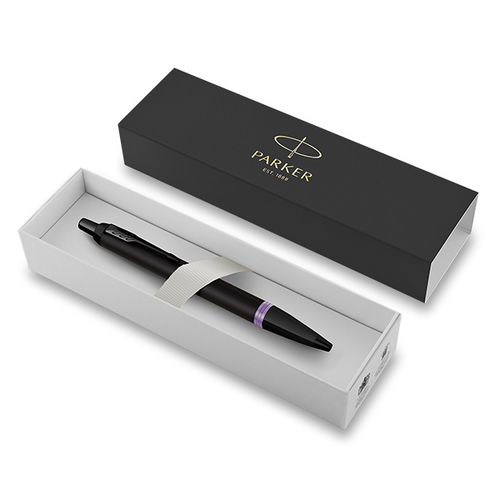 Parker IM Vibrant Rings Stainless Steel Ballpoint Pen Satin Black Lacquer With Amethyst Purple Accents  - 2172951