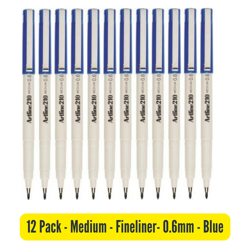 Artline Marker 210 Fineliner Pen Medium 0.6mm BLUE 121003 - 12 Pack