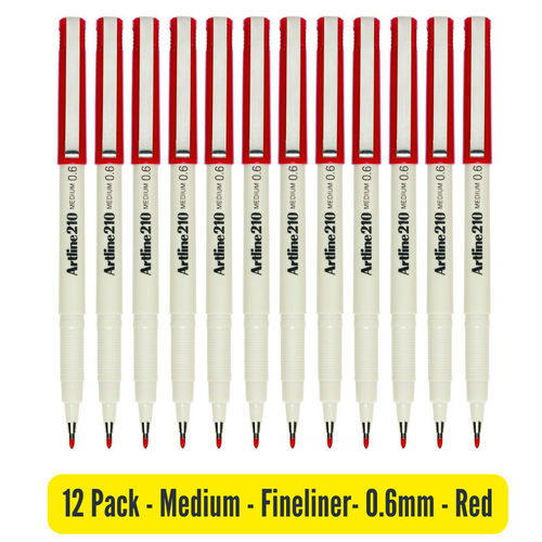 Artline Marker 210 Fineliner Pen Medium 0.6mm RED 121002 - 12 Pack