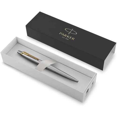 Parker Jotter Stainless Steel Ballpoint Pen Gold Trim Gift Boxed