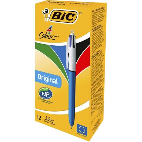 BIC 4 Colour Medium BP Retractable Pen Black, Blue, Red, Green 889969 - 12 Pack