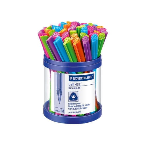 Staedtler Stick 432 Ice Ballpoint Pens Medium Colours - 50 Pack