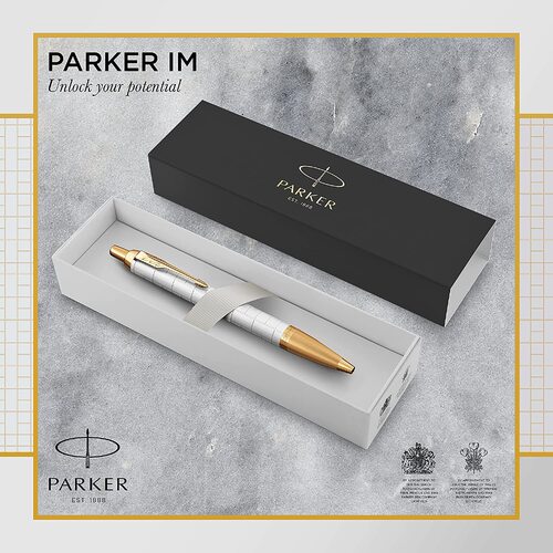 Parker IM Premium Ballpoint Pen Pearl And Gold Trim Gift Boxed