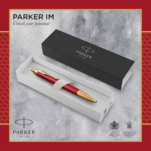 Parker IM Premium Ballpoint Pen Red And Gold Trim Gift Boxed