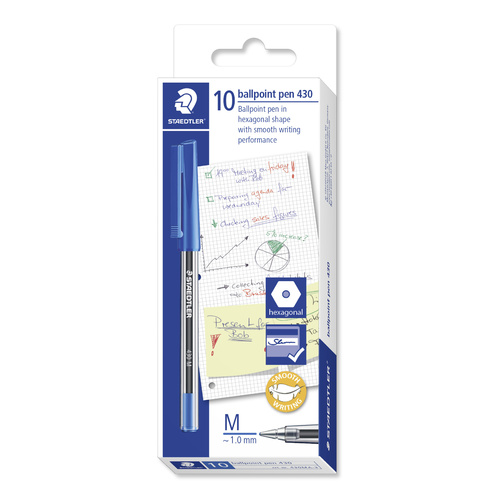 Staedtler Stick 430 Medium Ballpoint Pen 10 Pack - Blue