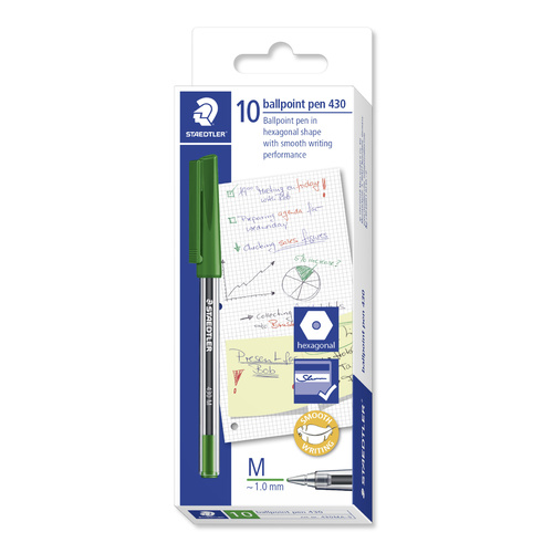 Staedtler Stick 430 Medium Ballpoint Pen 10 Pack - Green