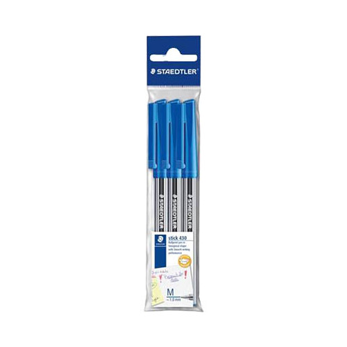 Staedtler Stick 430 Medium Ballpoint Pen 3 Pack - Blue