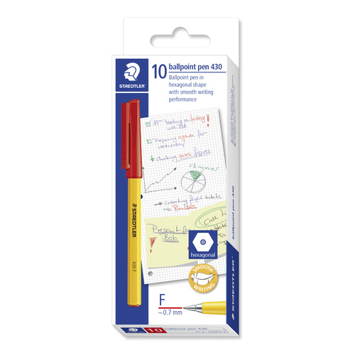 Staedtler 430 Finepoint Ballpoint Pen 10 Pack - Red