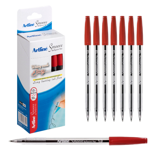 Artline Ball Point Pen 1mm Smoove Ball Point Pen RED SM1821202 - 20 Pack