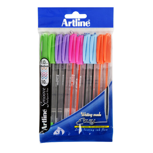 Artline Smoove Ballpoint Pen 1.0mm BRIGHT COLOURS SM18210742 - 10 Pack  