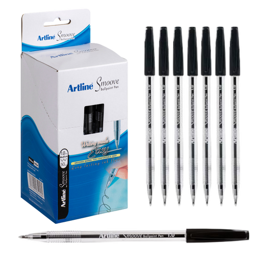 Artline Ball Point Pen 1mm Smoove Ball Point Pen BLACK SM1821501 - 50 Pack