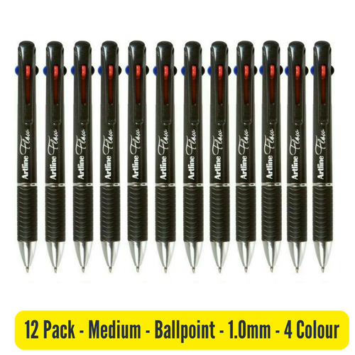 Artline Flow 4 Colour Ballpoint Pen Medium 1.00mm Retractable 4 COLOUR - 12 Pack