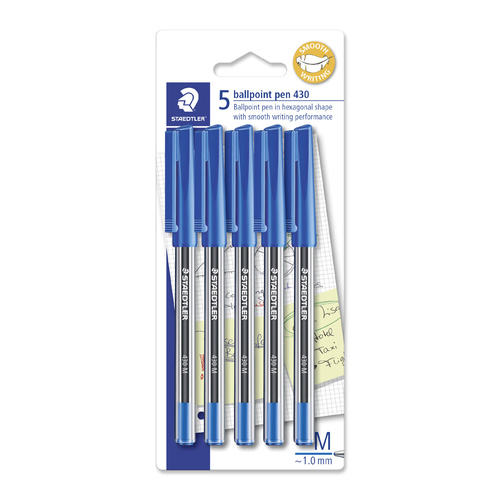 Staedtler Stick 430 Medium Ballpoint Pen BLUE - 5 Pack
