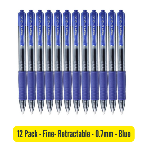 Pilot Roller Ball Pen BL-G2-7 Fine Retractable Gel Pen BLUE 622510 - 12 Pack 