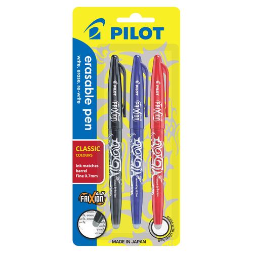 Pilot Frixion Gel Ball Pen Erasable Medium 1.0mm Assorted Colours - 3 Pack