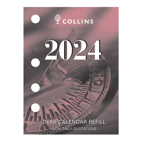 Collins Debden 2024 Desk Calendar Refill Day To Page With Daily Quotes - Side Opening
