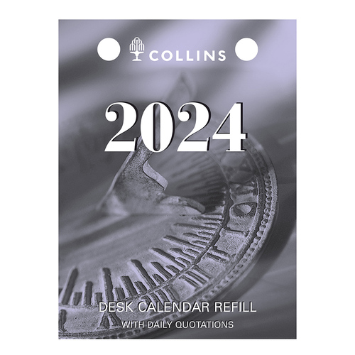 Collins Debden 2024 Desk Calendar Refill Day To Page With Daily Quotes - Top Opening