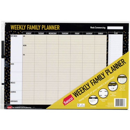 Sasco Undated Family Weekly Desk / Wall Planner Calendar 297 x 420mm 