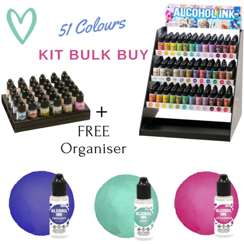Couture Creations Alcohol Inks One of Each Colour 51 Colours Total + FREE Organiser
