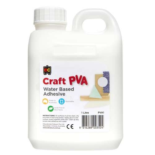 EC Craft Glue PVA Kids Water Based Adhesive  Acid Free + Non Toxic - 1 Litre