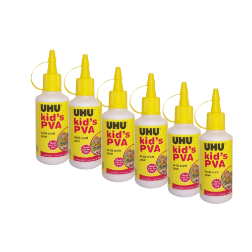 UHU Craft Glue PVA Kids Washable  Acid Free + Non Toxic 125ml - 6 Pack
