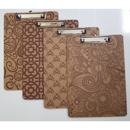 4 Pack Pattern Hardboard Clipboard With Low Profile Clip - Assorted Prints