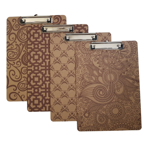 4 Pack Pattern Hardboard Clipboard With Low Profile Clip - Assorted Prints