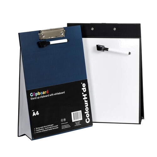 ColourHide A4 Clipboard Folder With Whiteboard Includes Marker and Eraser - BLACK