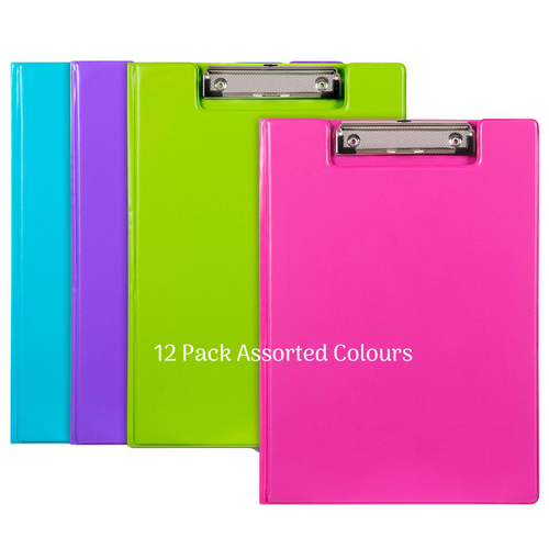 Marbig A4 Clipfolder File Organiser Folder w/ Clip, Clipboard PP Summer Colours Assorted - 12 Pack