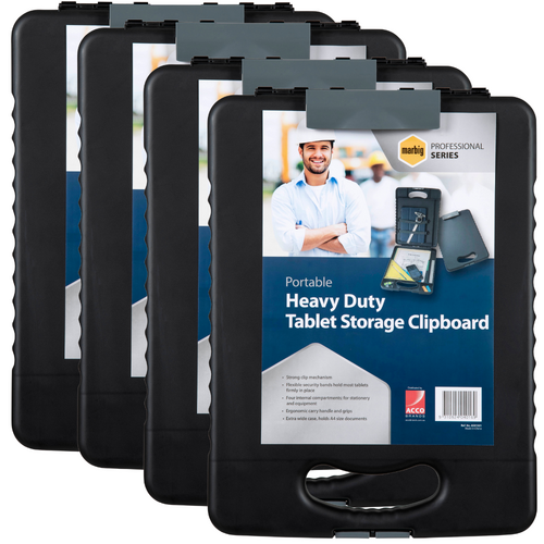 4PK X Marbig A4 Heavy Duty Portable Clipboard with Storage Case 8331501 - Charcoal