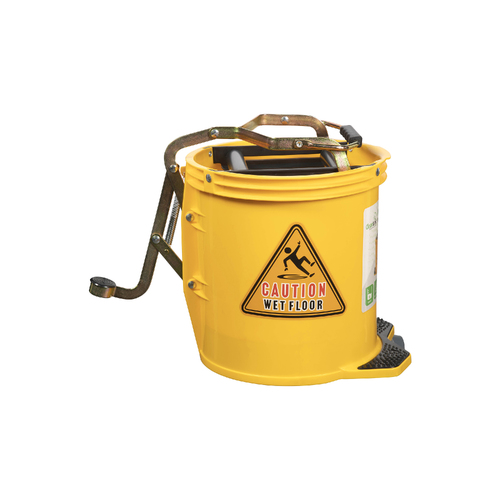 Cleanlink Mop Bucket 16 Litre Heavy Duty Metal Wringer 12001 - Yellow