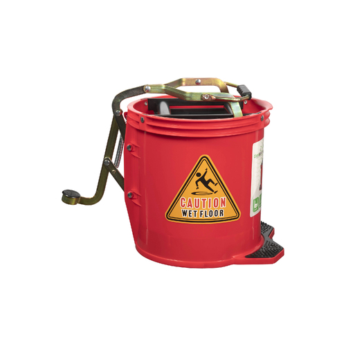 Cleanlink Mop Bucket 16 Litre Heavy Duty Metal Wringer 12003 - Red