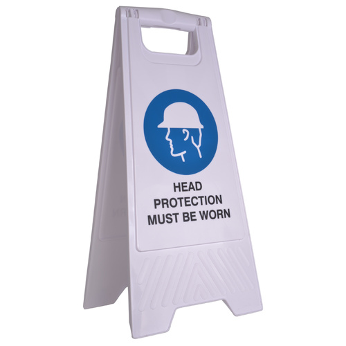 Cleanlink Safety Sign "Head Protection Must Be Worn" 32x31x65cm - White