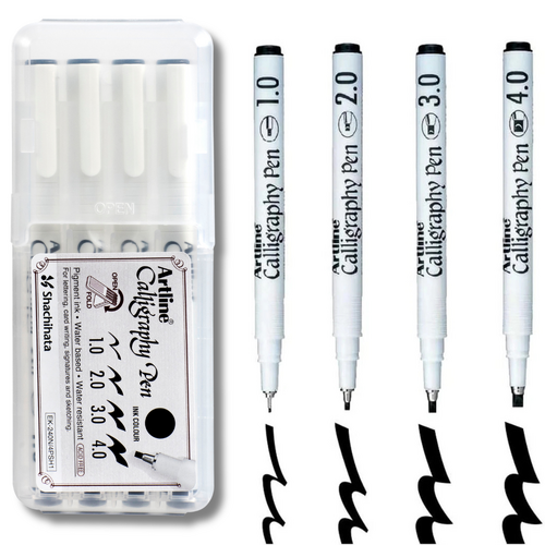 Artline 240 1-2-3-4 Calligraphy 4 Pen Set 1240401HC - Black