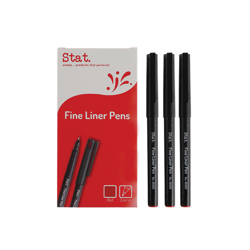 12 X Stat Fineliner Felt Tip Pen 0.4mm Fibre Nib - Red