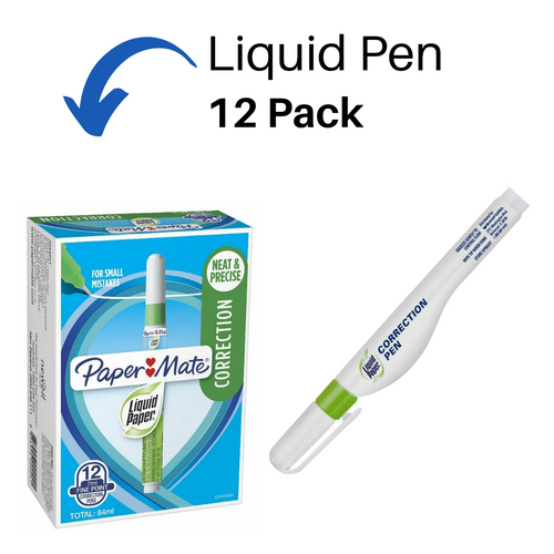 Papermate Liquid Paper Correction Pen White Out Superfine Needle 7ml - 12 Pack