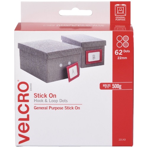 Velcro Brand Hook and Loop Dots 22mm 62 Dots- White 