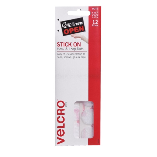 Velcro Brand Hook and Loop Dots 22mm 12 Pack - White