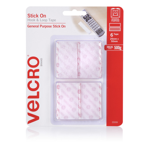 Velcro Brand Hook & Loop Tape General Purpose 25mm X 50mm Self Adhesive - 6 Pack