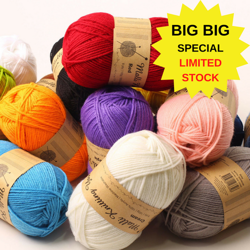 Malli 100g Knitting Yarn Super Soft Acrylic Crochet Craft Wool Balls 8ply
