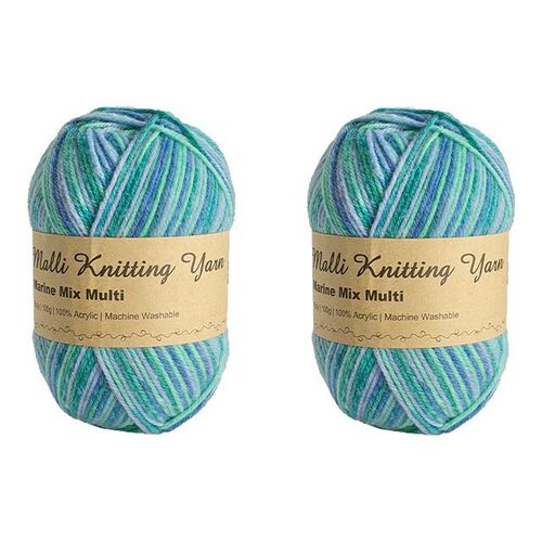Malli 100g Multi Colour Knitting Yarn Super Soft Acrylic Crochet Craft Wool Balls 8ply - Marine Mix