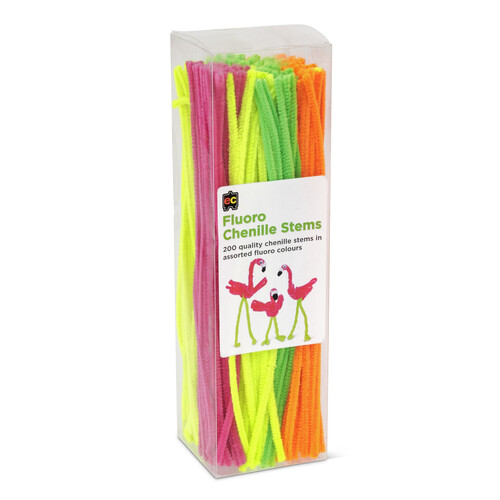 Ec Chenille Fluoro Stems Pipe Cleaners, Kids Crafts 200 Pack - Assorted Colours