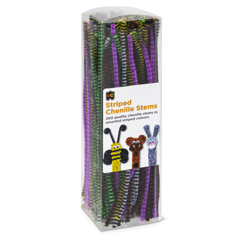 Ec Chenille Striped Stems Pipe Cleaners, Kids Crafts 200 Pack - Assorted Colours