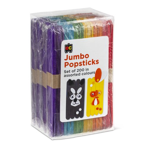 EC Jumbo Wooden Pop Sticks Coloured - 200 Pack